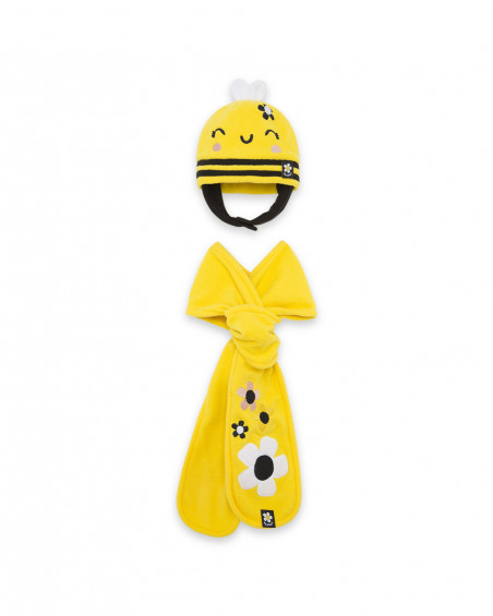 Bonnet et écharpe polaire abeille fille jaune bee happy Bonnet et écharpe polaire abeille fille jaune bee happy