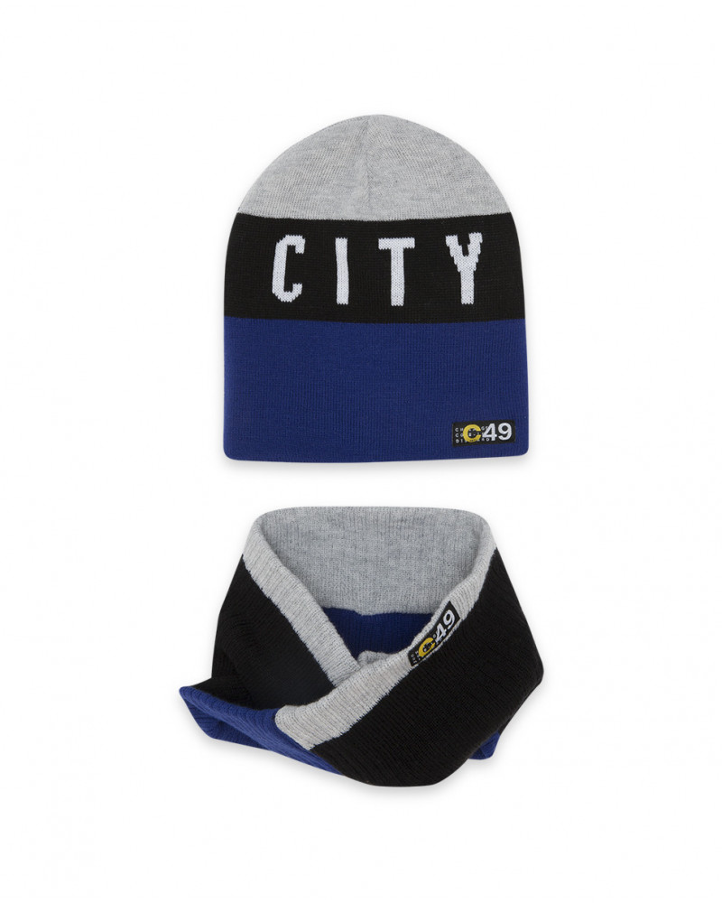 Bonnet et cache-cou en tricot à rayures garçon gris mountain