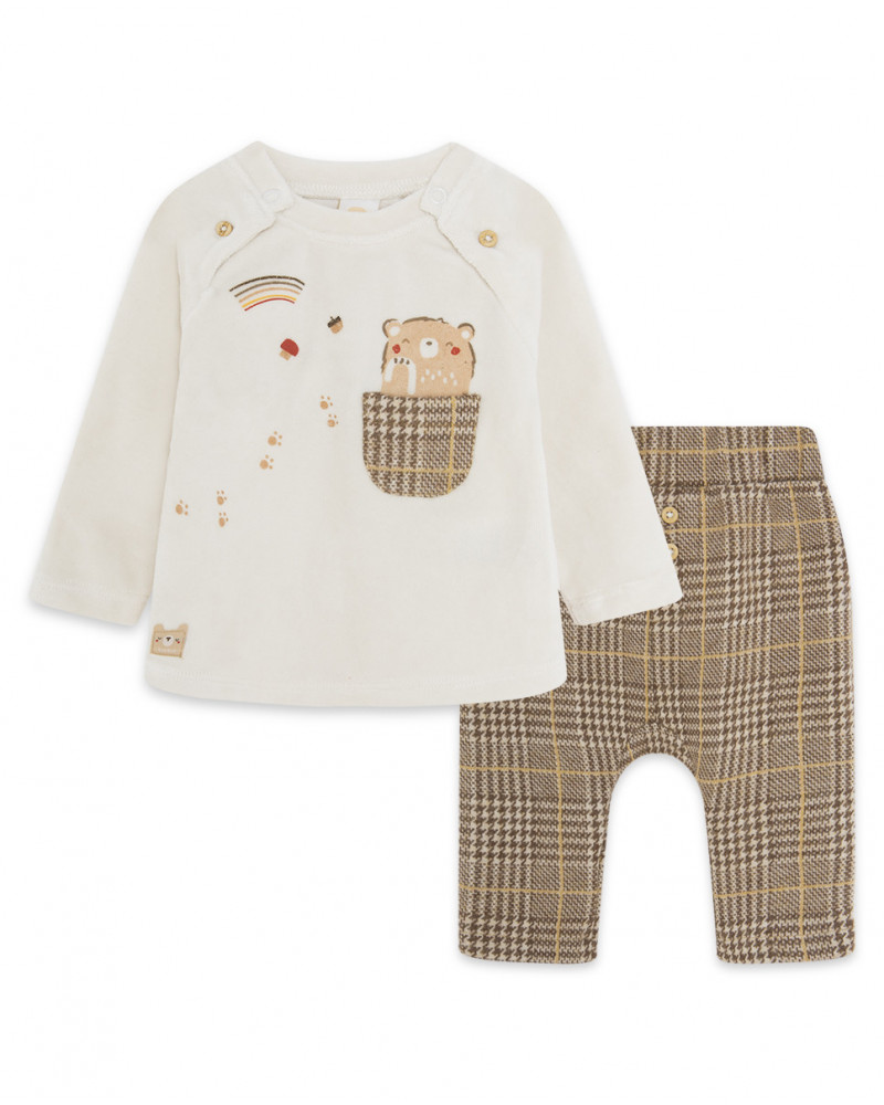 Tee-shirt et pantalon en peluche à carreaux garçon marron