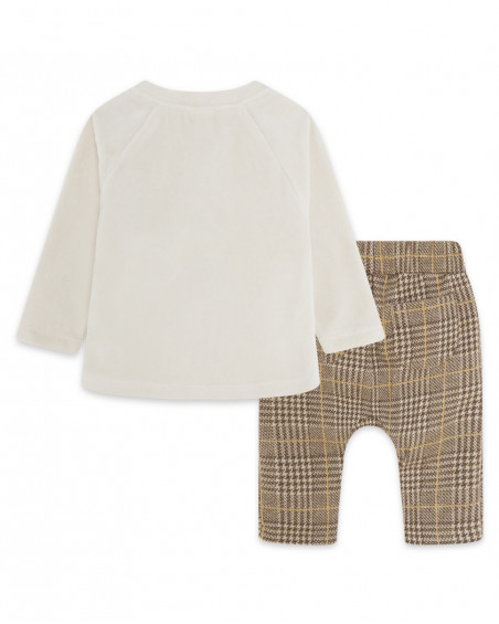Tee-shirt et pantalon en peluche à carreaux garçon marron Tee-shirt et pantalon en peluche à carreaux garçon marron