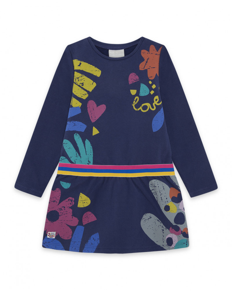 Robe en coton molletonné imprimé fille bleue best friends 4ever