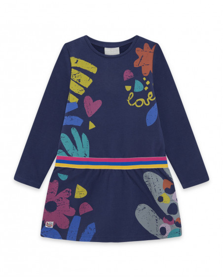 Robe en coton molletonné imprimé fille bleue best friends 4ever