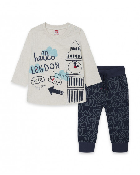 Tee-shirt et pantalon en peluche jogging garçon blanc hello Tee-shirt et pantalon en peluche jogging garçon blanc hello