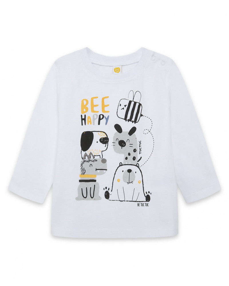 Tee-shirt en jersey chiots garçon blanc bee happy