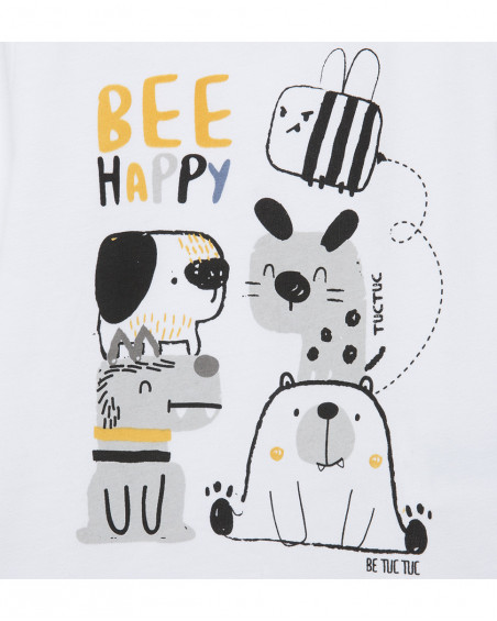 Tee-shirt en jersey chiots garçon blanc bee happy Tee-shirt en jersey chiots garçon blanc bee happy