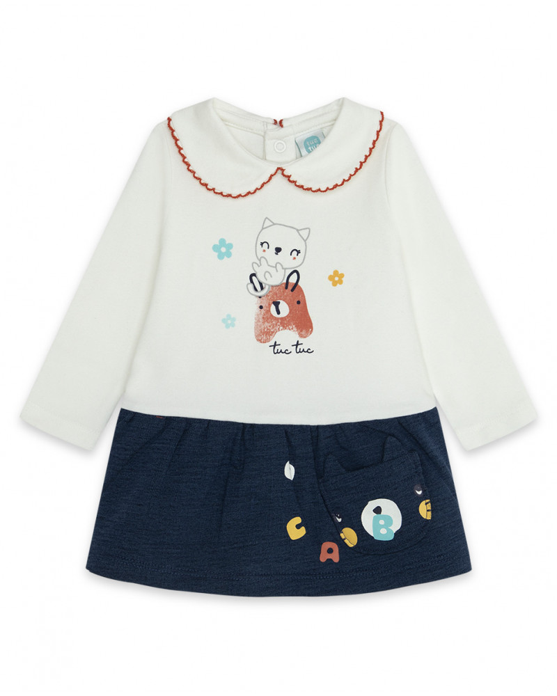 Robe en peluche et jersey chats fille blanche alphabet