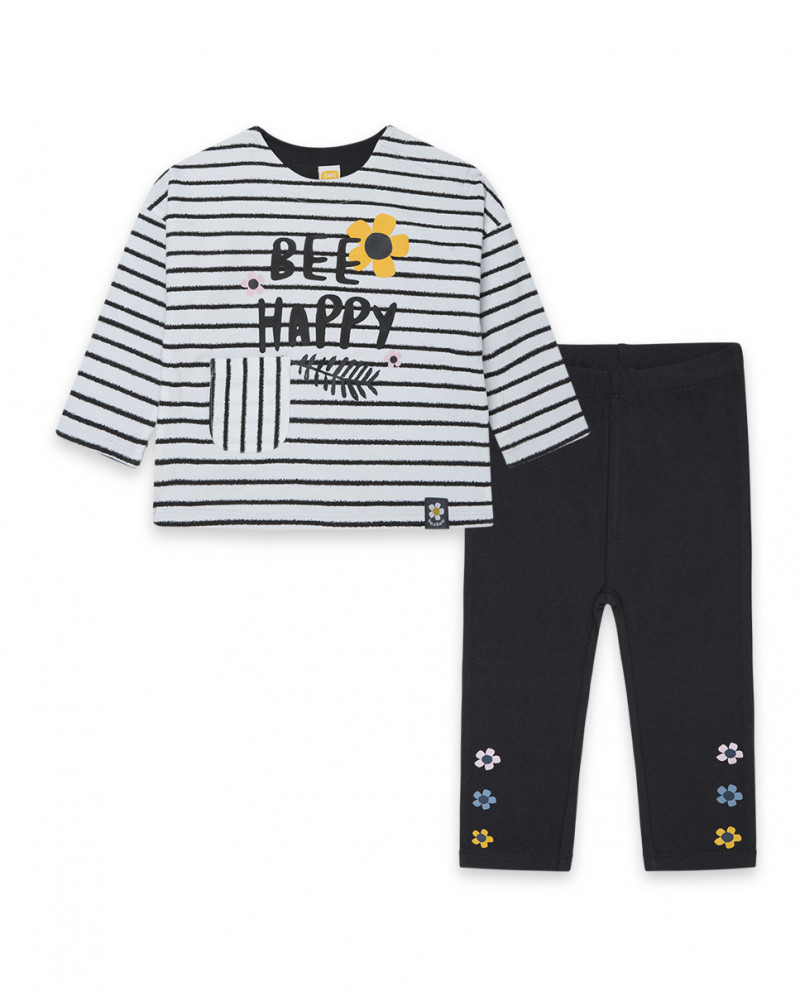 Sweat-shirt et leggings peluche fleurs fille gris bee happy