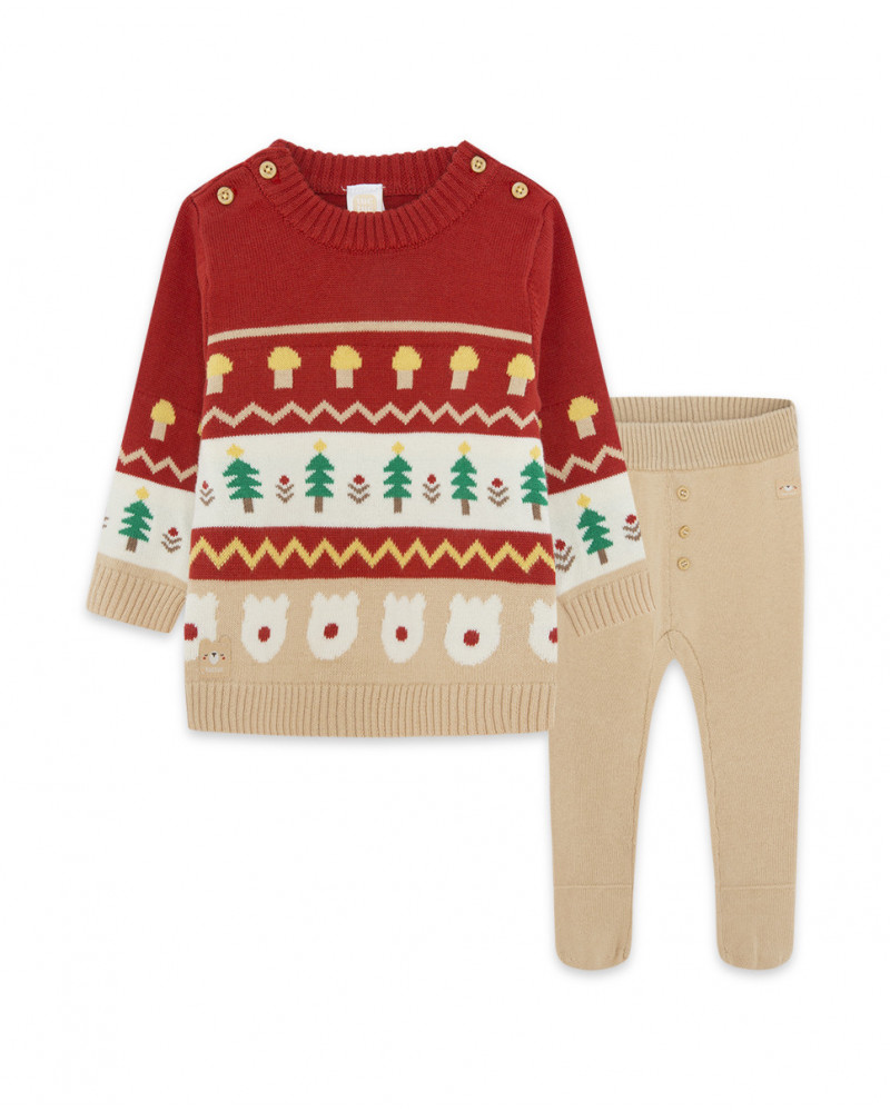 Ensemble en tricot long avec pieds garçon rouge brownie bears