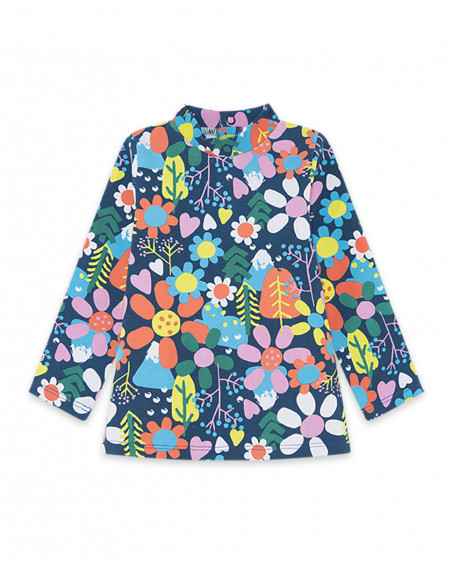 Tee-shirt en jersey fleurs fille bleu color hikers Tee-shirt en jersey fleurs fille bleu color hikers