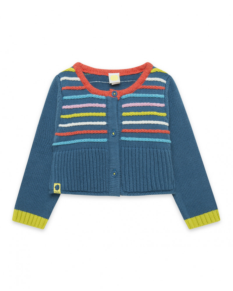 Veste en tricot boutons fille bleue color hikers