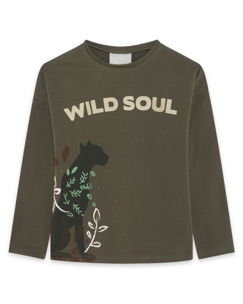 Tee-shirt en jersey message fille vert hidden nature