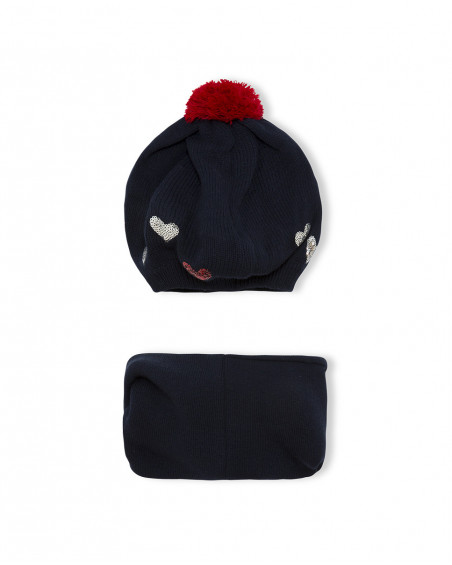 Bonnet et cache-cou en tricot coeurs fille bleu hello london Bonnet et cache-cou en tricot coeurs fille bleu hello london