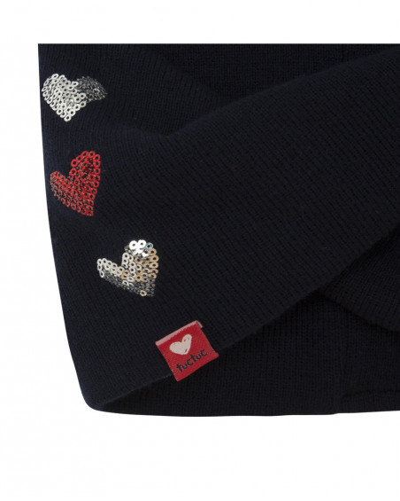 Bonnet et cache-cou en tricot coeurs fille bleu hello london Bonnet et cache-cou en tricot coeurs fille bleu hello london