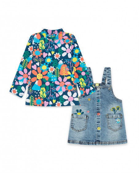 Robe en jeans et tee-shirt fleurs fille bleue color hikers Robe en jeans et tee-shirt fleurs fille bleue color hikers