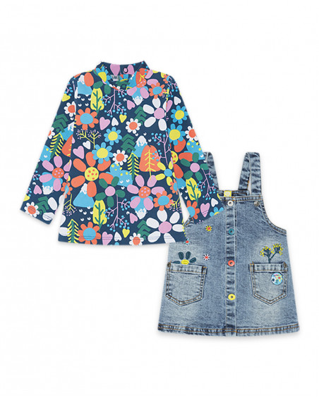 Robe en jeans et tee-shirt fleurs fille bleue color hikers Robe en jeans et tee-shirt fleurs fille bleue color hikers
