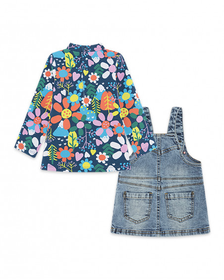 Robe en jeans et tee-shirt fleurs fille bleue color hikers Robe en jeans et tee-shirt fleurs fille bleue color hikers