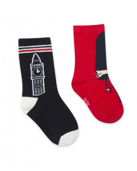 Lot 2 chaussettes imprimés garçon bleues hello london Lot 2 chaussettes imprimés garçon bleues hello london