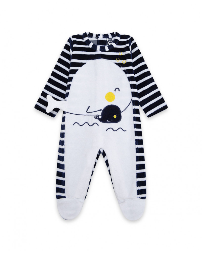 Grenouillère velours ouvert. arriére avec pieds garçon bleu