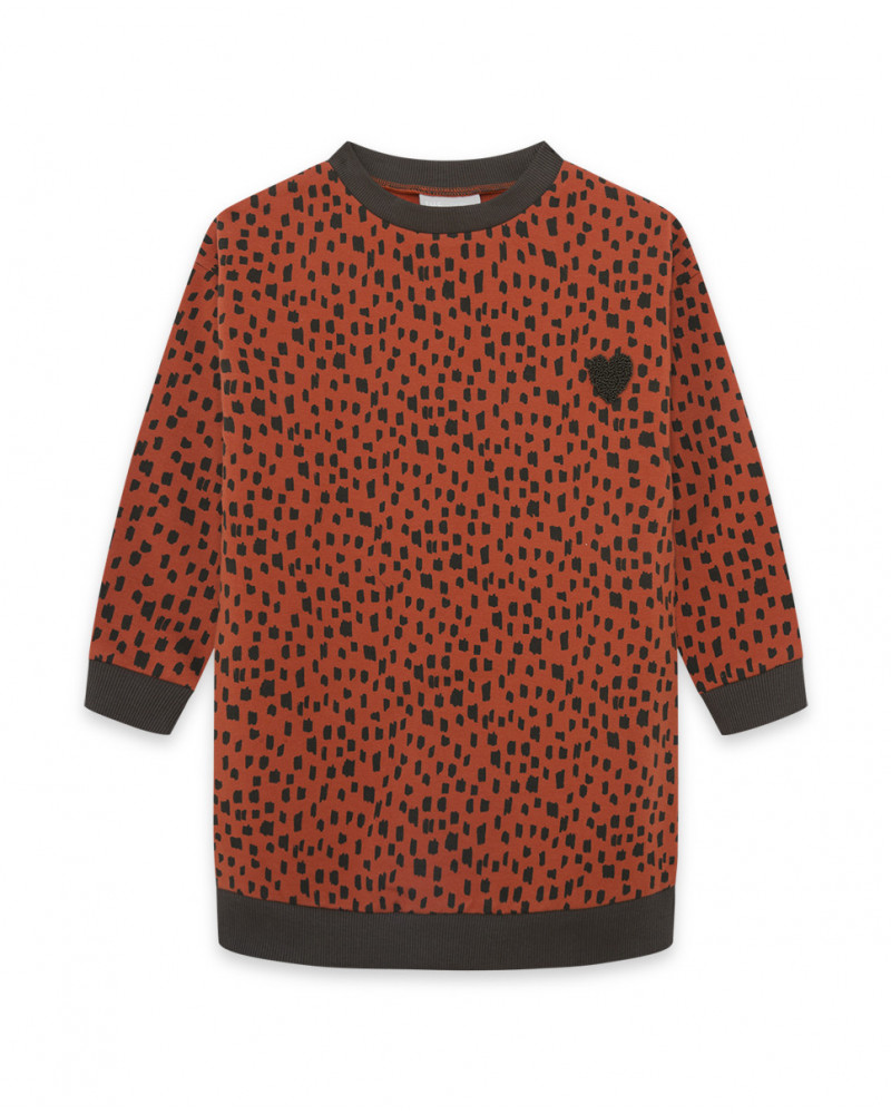 Robe en coton molletonné imprimé fille orange hidden nature