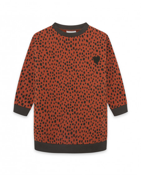 Robe en coton molletonné imprimé fille orange hidden nature Robe en coton molletonné imprimé fille orange hidden nature