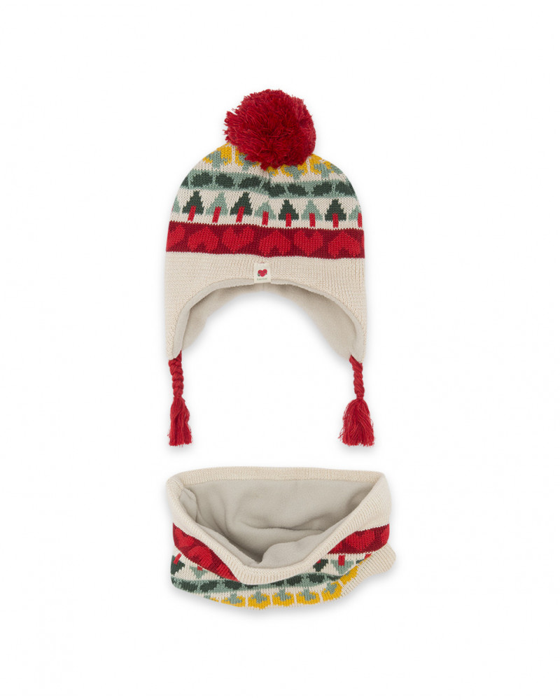 Bonnet et écharpe en tricot imprimé fille blanc highlands