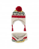 Bonnet et écharpe en tricot imprimé fille blanc highlands Bonnet et écharpe en tricot imprimé fille blanc highlands