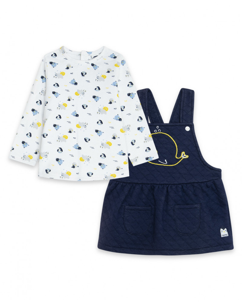 Robe et tee-shirt en jersey baleine fille bleue it's cold