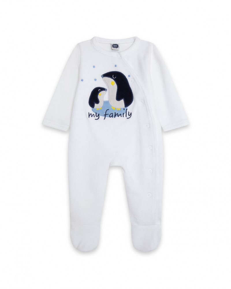 Grenouillère en velours long avec pieds garçon blanche it's cold