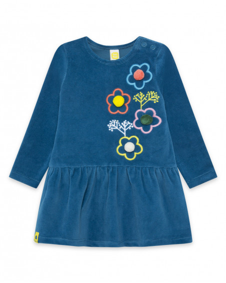 Robe velours fleurs fille bleue color hikers Robe velours fleurs fille bleue color hikers