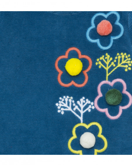 Robe velours fleurs fille bleue color hikers Robe velours fleurs fille bleue color hikers