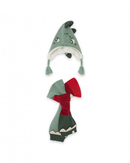 Bonnet et écharpe en tricot dinosaure garçon vert highlands Bonnet et écharpe en tricot dinosaure garçon vert highlands