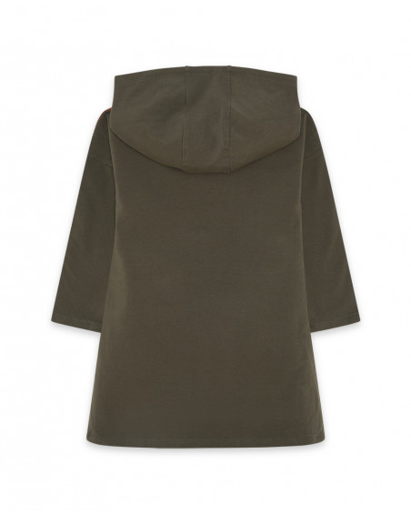 Robe en coton molletonné avec capuche fille verte hidden nature Robe en coton molletonné avec capuche fille verte hidden nature