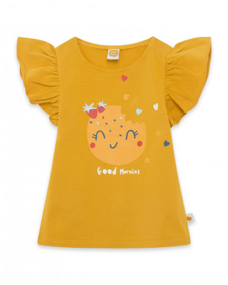 Tee-shirt en jersey volants fille orange basicos kids Tee-shirt en jersey volants fille orange basicos kids