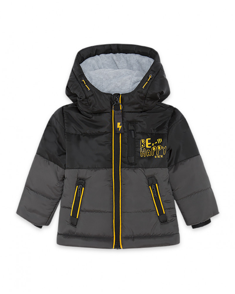 Parka matelassée avec capuche garçon gris bee happy