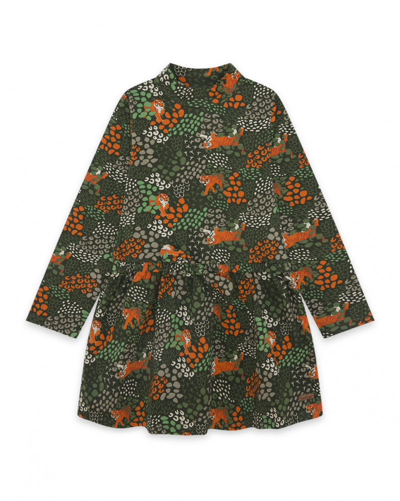 Robe en jersey imprimé fille verte hidden nature