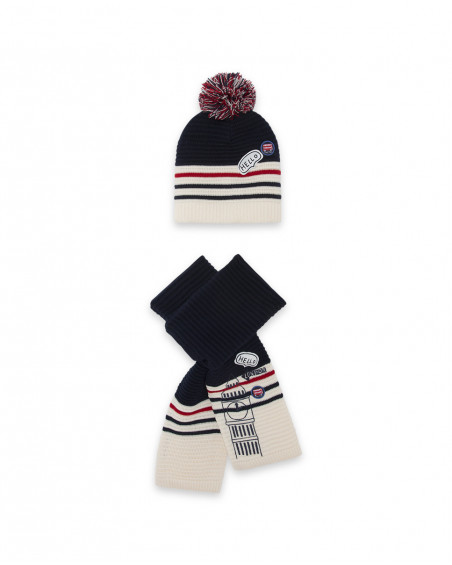 Bonnet et écharpe en tricot à rayures garçon bleu hello london Bonnet et écharpe en tricot à rayures garçon bleu hello london