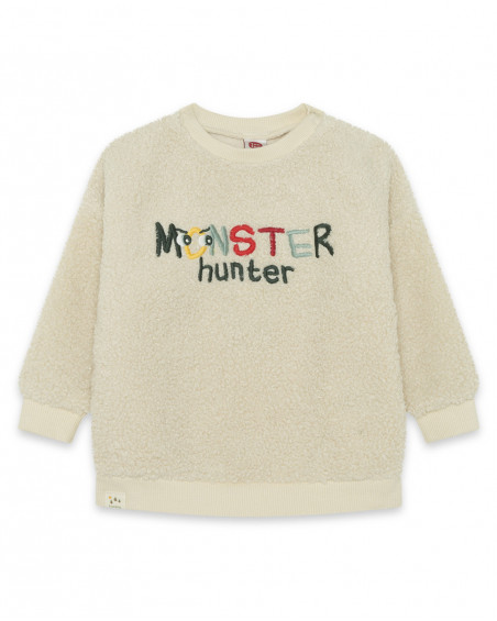 Sweat-shirt en fourrure fermée sans capuche garçon blanc Sweat-shirt en fourrure fermée sans capuche garçon blanc