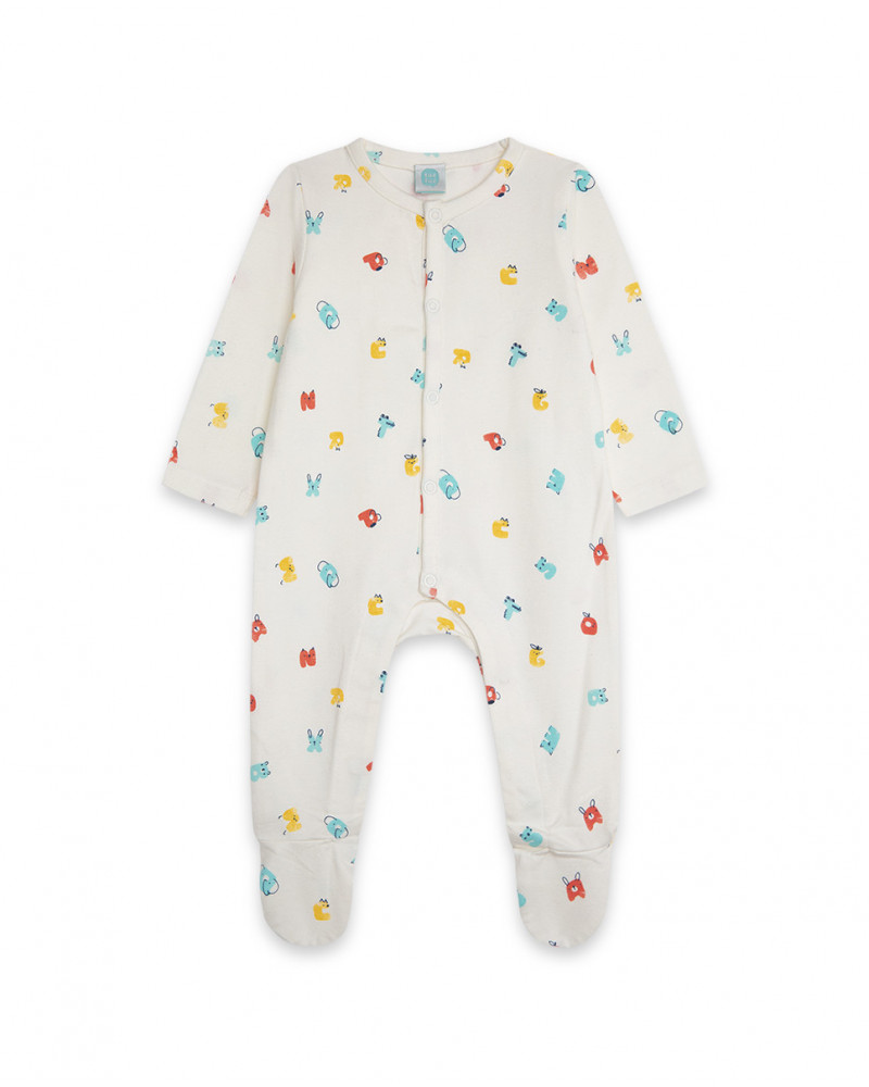 Grenouillère en jersey long avec pieds garçon blanc alphabet