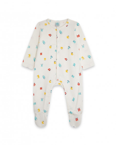 Grenouillère en jersey long avec pieds garçon blanc alphabet Grenouillère en jersey long avec pieds garçon blanc alphabet