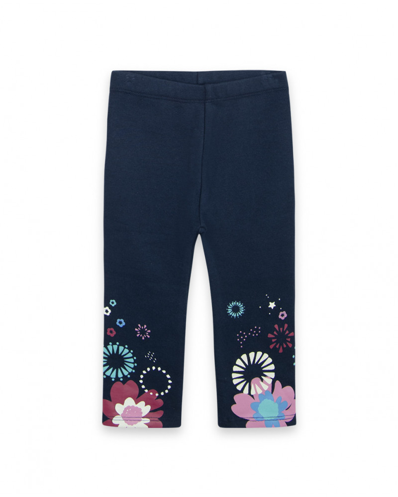 Leggings en coton molletonné fleurs fille bleus kyoto girls