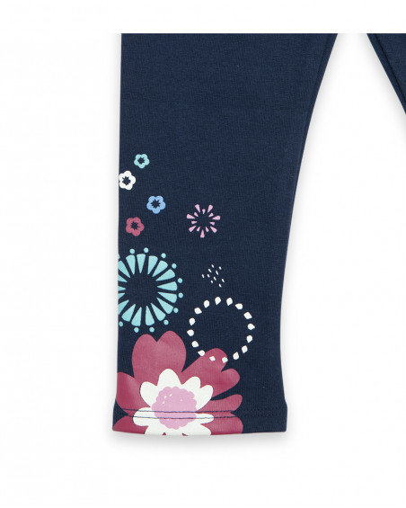 Leggings en coton molletonné fleurs fille bleus kyoto girls Leggings en coton molletonné fleurs fille bleus kyoto girls
