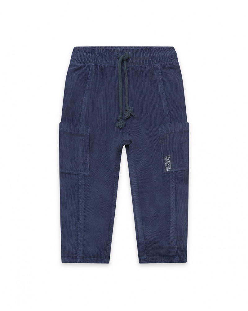 Pantalon en velours côtelé avec poches garçon bleu hello london