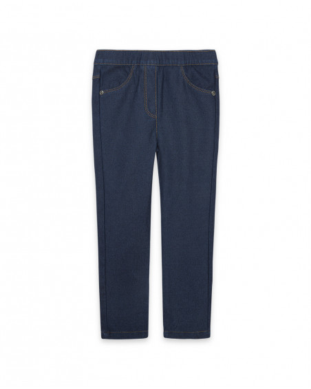 Jeggings en coton molletonné effet denim fille marine basicos Jeggings en coton molletonné effet denim fille marine basicos