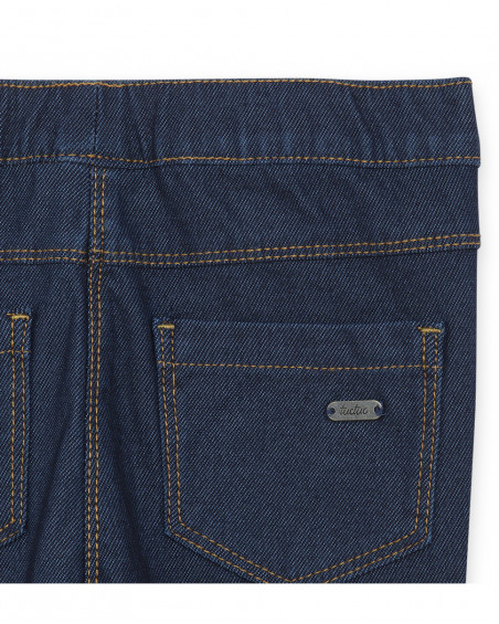 Jeggings en coton molletonné effet denim fille marine basicos Jeggings en coton molletonné effet denim fille marine basicos