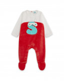 Grenouillère en velours long avec pieds garçon rouge alphabet Grenouillère en velours long avec pieds garçon rouge alphabet