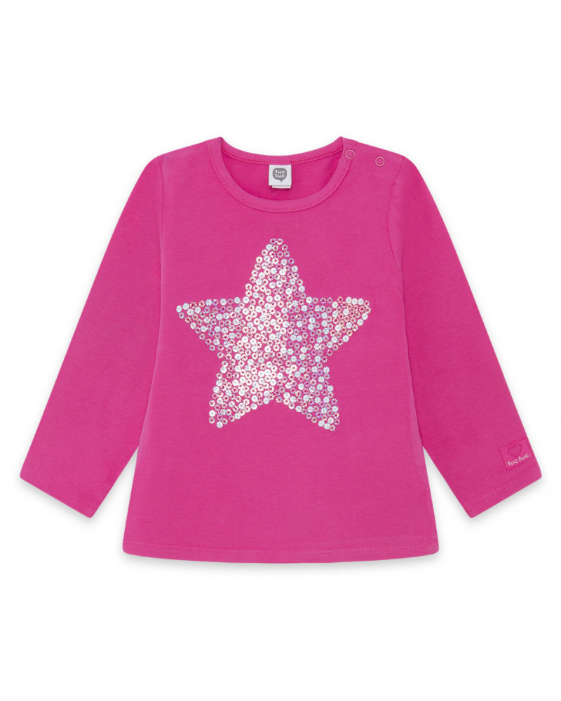 Tee-shirt en jersey étoile fille fucsia basicos baby