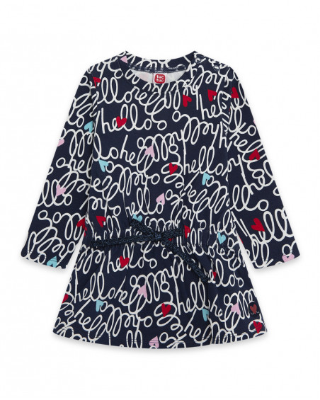 Robe en jersey imprimé fille bleue hello london Robe en jersey imprimé fille bleue hello london