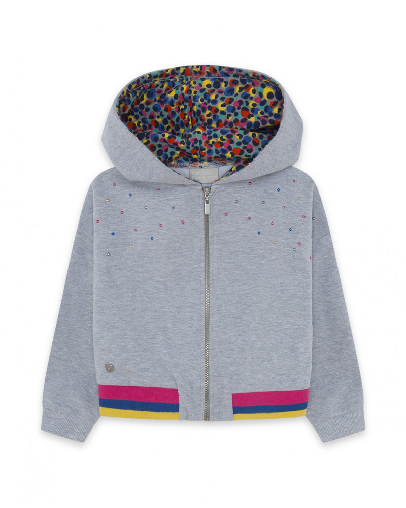 Sweat-shirt capuche en peluche avec fermeture éclair fille gris
