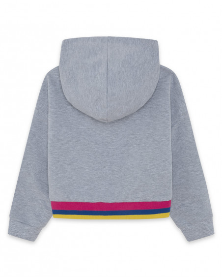 Sweat-shirt capuche en peluche avec fermeture éclair fille gris