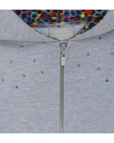 Sweat-shirt capuche en peluche avec fermeture éclair fille gris